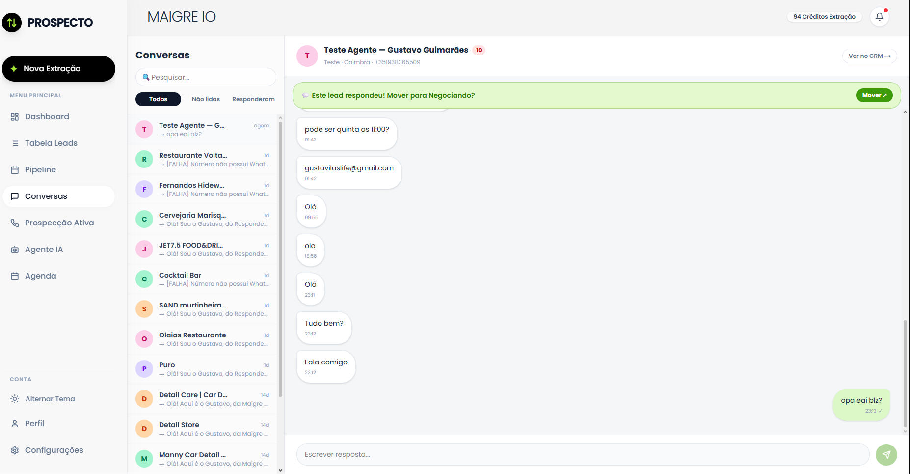 Conversas e agente IA